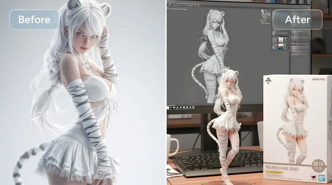use nano banana to generate a figure from a girl's photo with tiger ears and tail